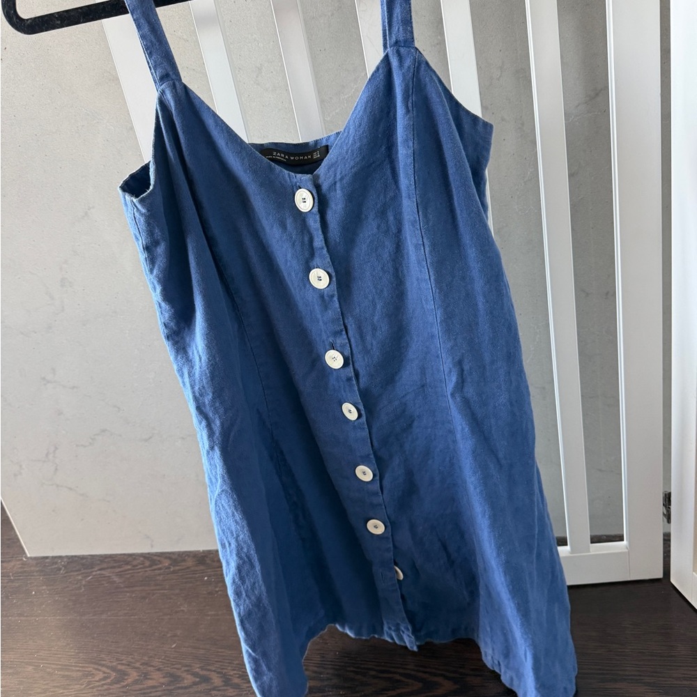 Zara Denim-Blue Linen Button Cami